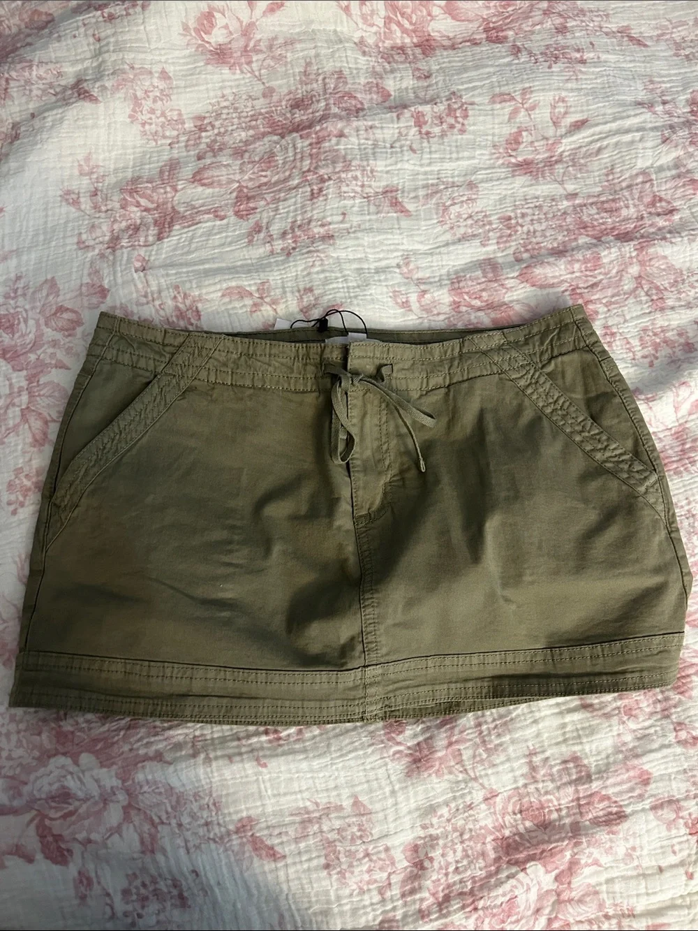 Garage Olive Green Drawstring Mini Skort